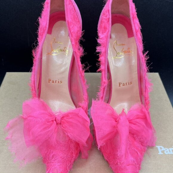 CHRISTIAN LOUBOUTIN TOUFROU FLORAL EMBROIDED VELVET HEELS PINK - Picture 3 of 7